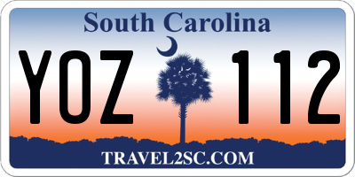 SC license plate YOZ112