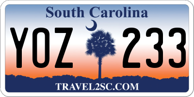 SC license plate YOZ233