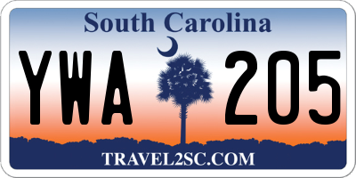 SC license plate YWA205