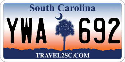 SC license plate YWA692