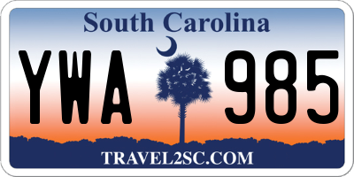 SC license plate YWA985