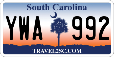 SC license plate YWA992
