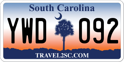 SC license plate YWD092