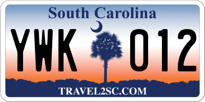 SC license plate YWK012