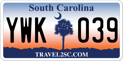 SC license plate YWK039