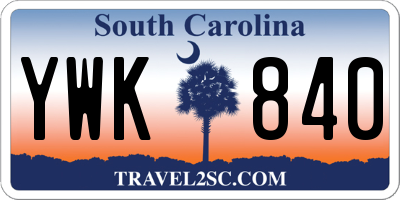 SC license plate YWK840