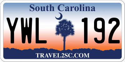 SC license plate YWL192