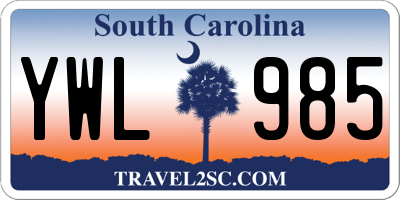 SC license plate YWL985