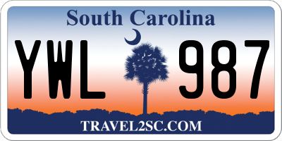 SC license plate YWL987