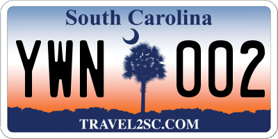 SC license plate YWN002