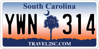 SC license plate YWN314