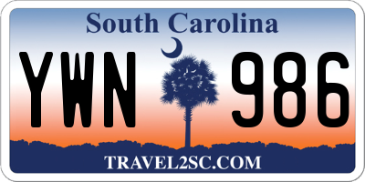 SC license plate YWN986