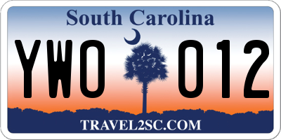 SC license plate YWO012