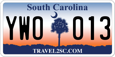 SC license plate YWO013