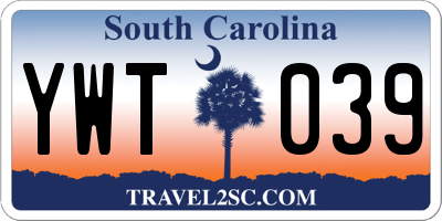 SC license plate YWT039