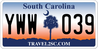 SC license plate YWW039