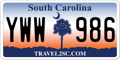 SC license plate YWW986