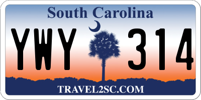 SC license plate YWY314