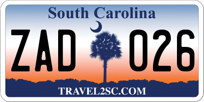 SC license plate ZAD026