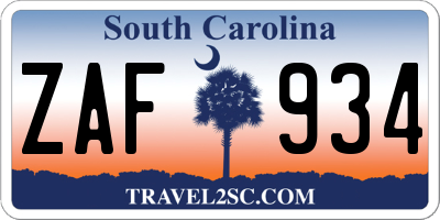 SC license plate ZAF934