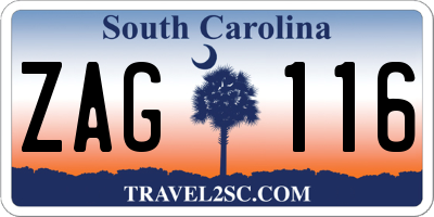 SC license plate ZAG116