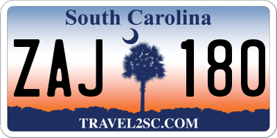 SC license plate ZAJ180