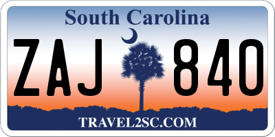 SC license plate ZAJ840
