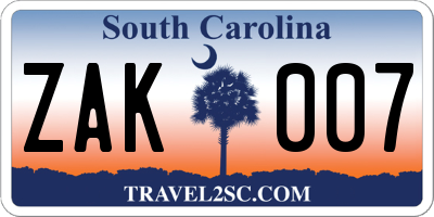 SC license plate ZAK007