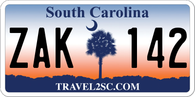 SC license plate ZAK142