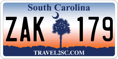 SC license plate ZAK179