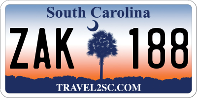 SC license plate ZAK188