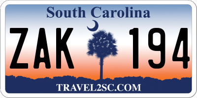 SC license plate ZAK194