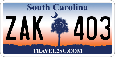 SC license plate ZAK403