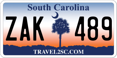 SC license plate ZAK489