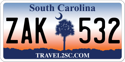 SC license plate ZAK532