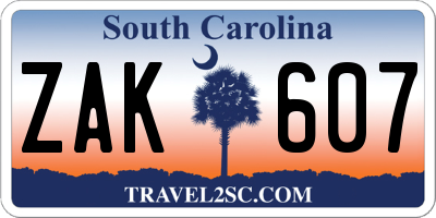 SC license plate ZAK607