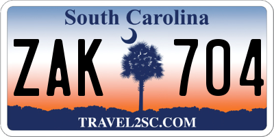 SC license plate ZAK704