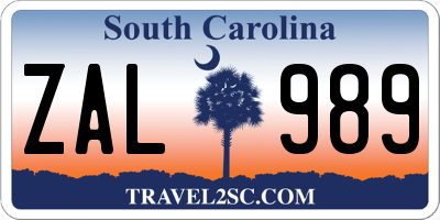 SC license plate ZAL989