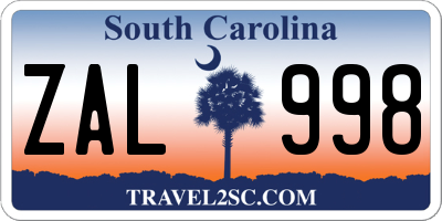 SC license plate ZAL998