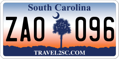 SC license plate ZAO096