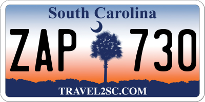 SC license plate ZAP730
