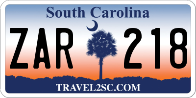 SC license plate ZAR218