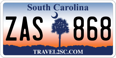 SC license plate ZAS868