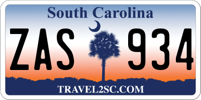 SC license plate ZAS934