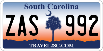 SC license plate ZAS992