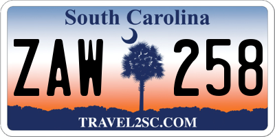 SC license plate ZAW258