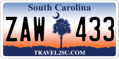 SC license plate ZAW433