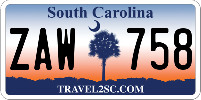 SC license plate ZAW758