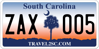 SC license plate ZAX005