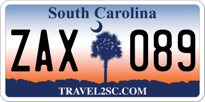 SC license plate ZAX089
